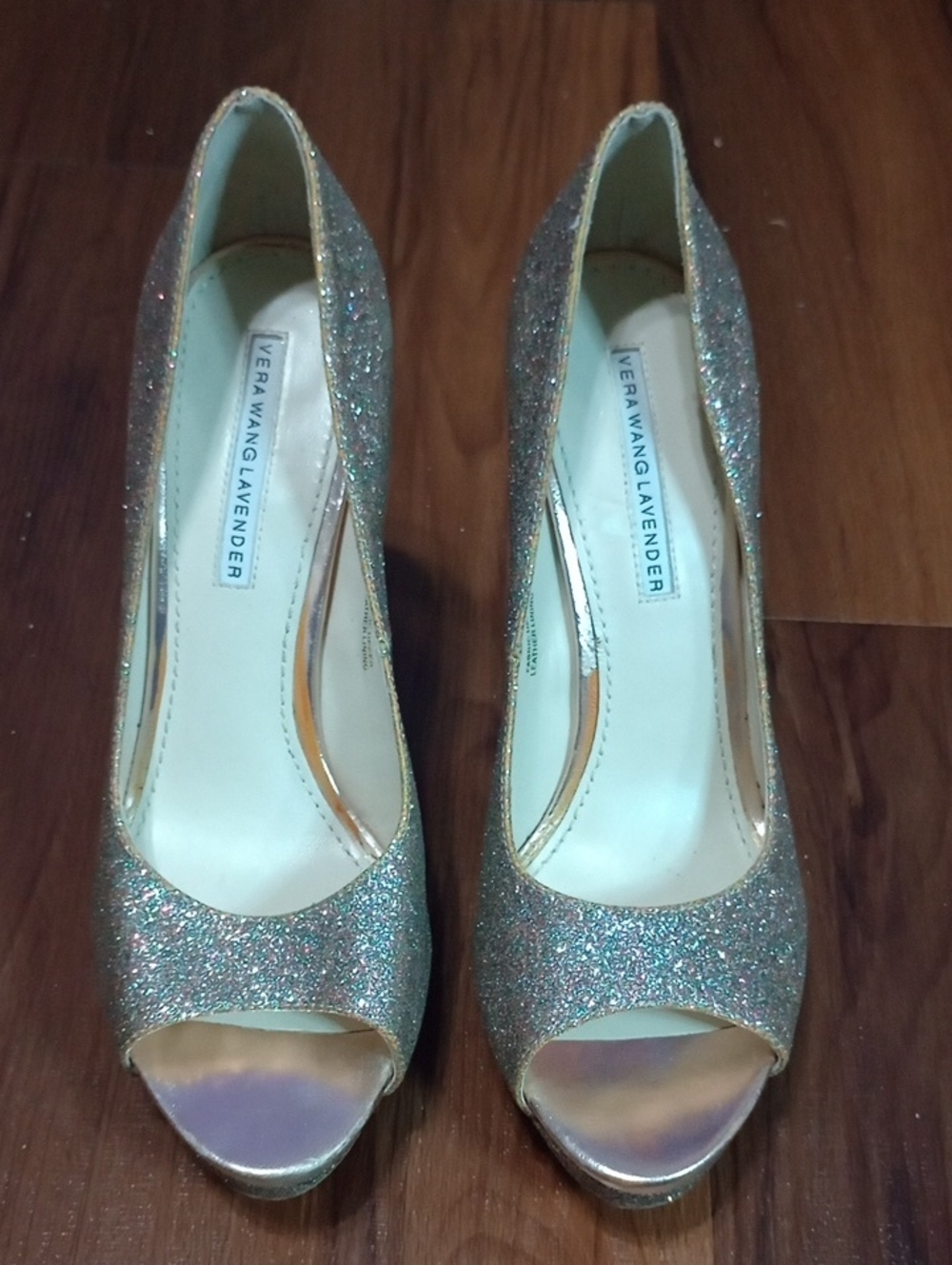 Vera Wang Lavender Selima Glitter Open Toe High Heels